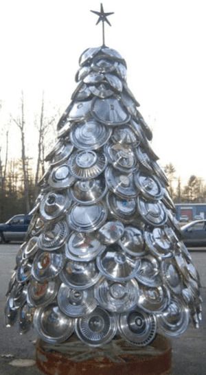 Christmas tree made of recycled car parts